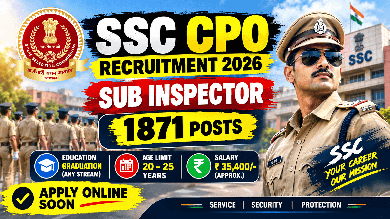You are currently viewing SSC CPO Recruitment 2026 | SI 1871 पदे, पात्रता, पगार, अर्ज