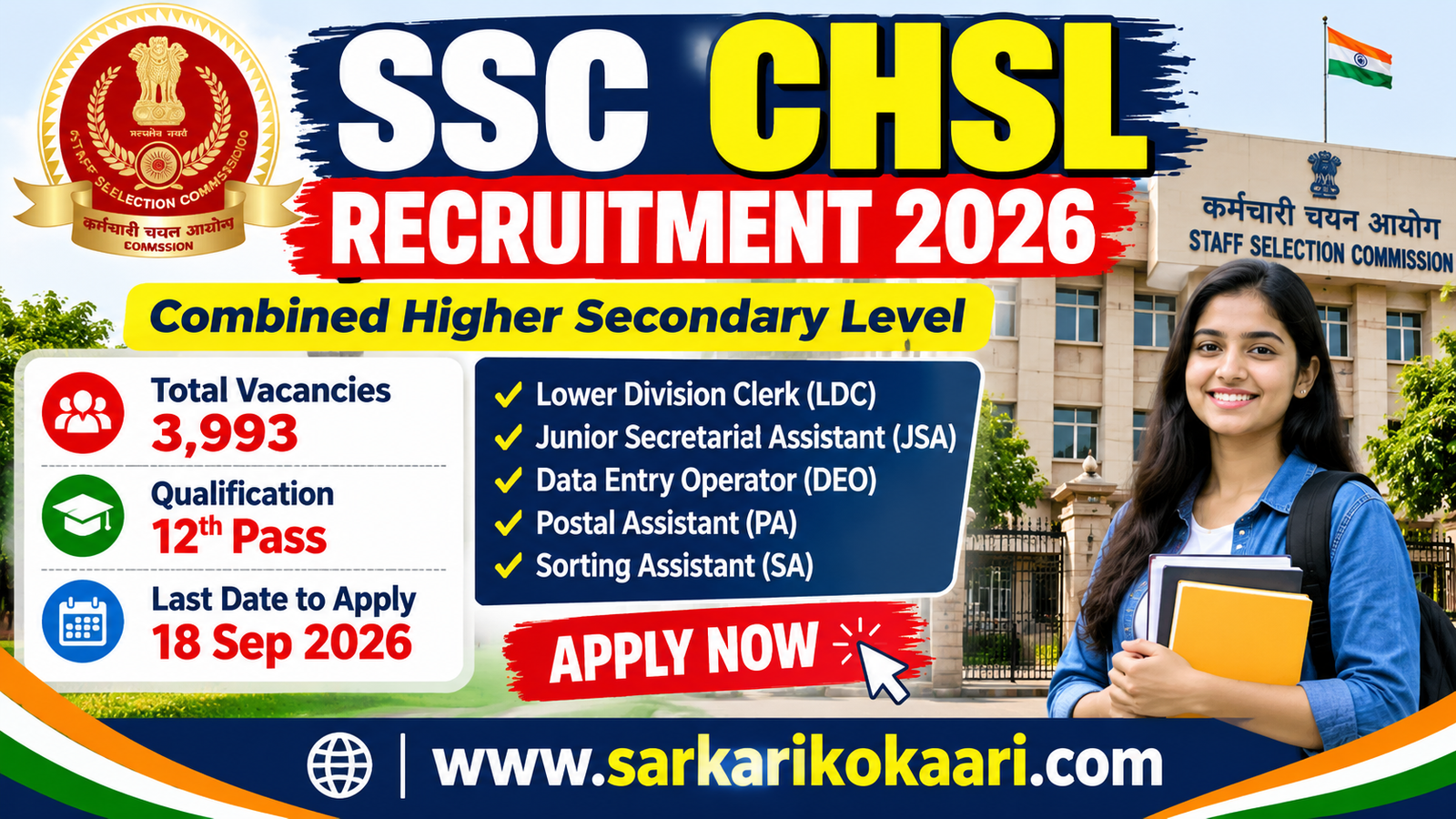 You are currently viewing SSC CHSL Recruitment 2026 | SSC CHSL Bharti 2026 Salary, Age, Eligibility