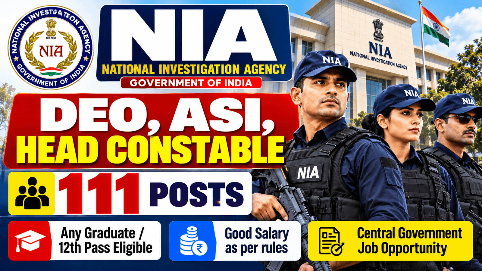 NIA DEO, ASI & Head Constable Recruitment 2026