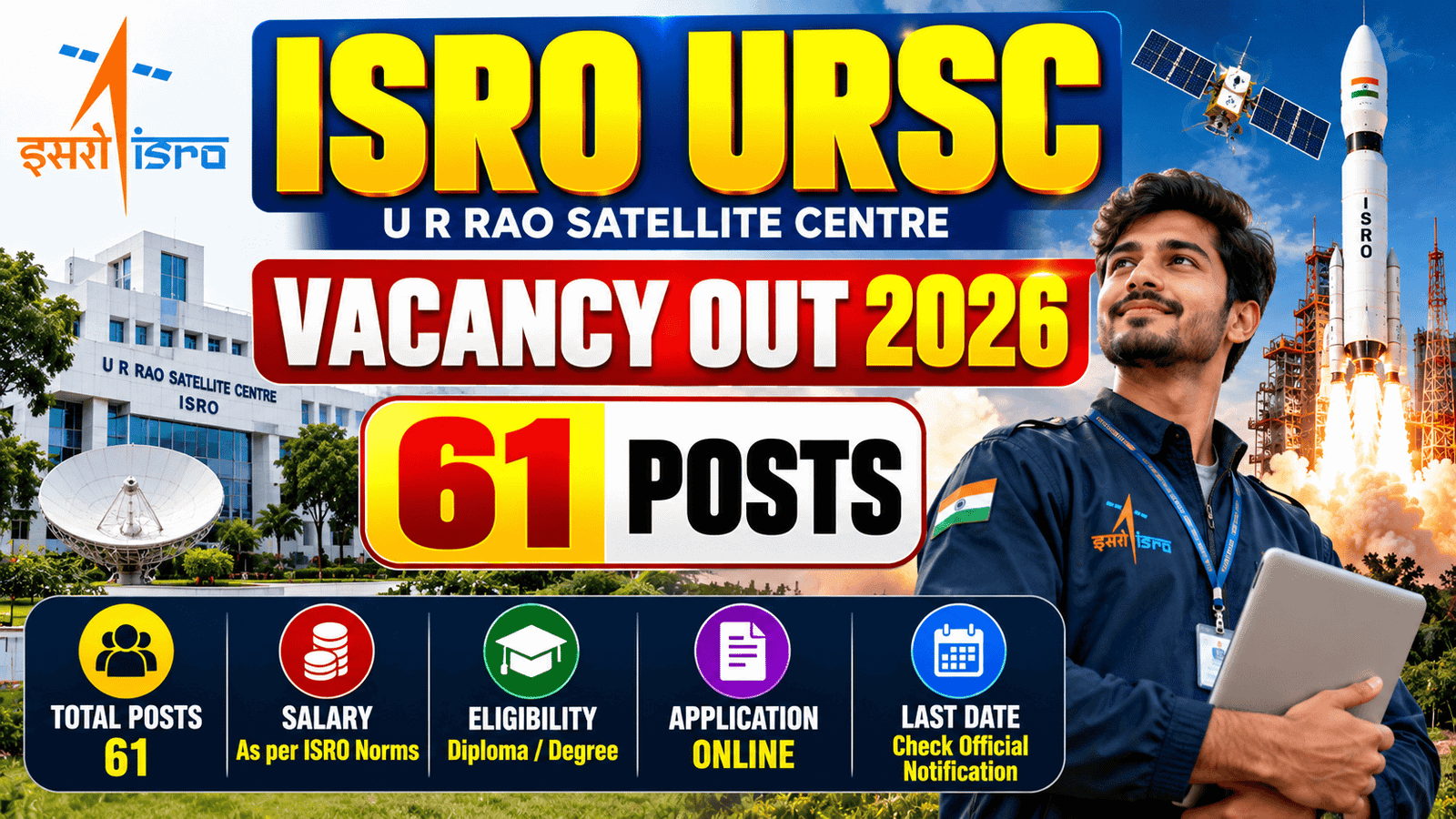 ISRO URSC Vacancy Out 2026: Apply for 61 Positions, Salary, Eligibility